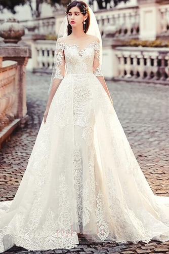 Robe de mariée aligne Traîne Longue Salle Chaussez Manche Aérienne - Page 4