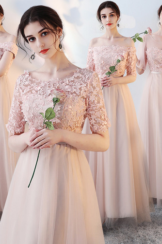 Robe de demoiselle d'honneur Elégant Rosée épaule Lacez vers le haut - Page 1