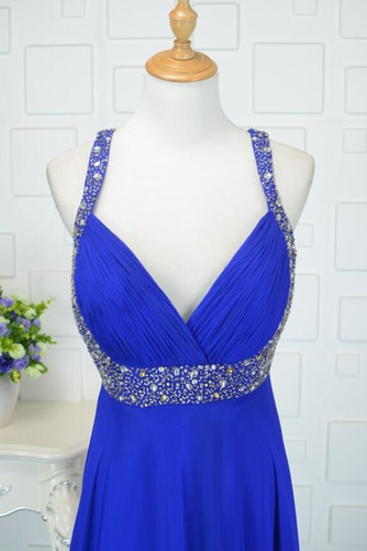 Robe de bal Bleu taille haut Printemps Mousseline Elégant Sans Manches - Page 4