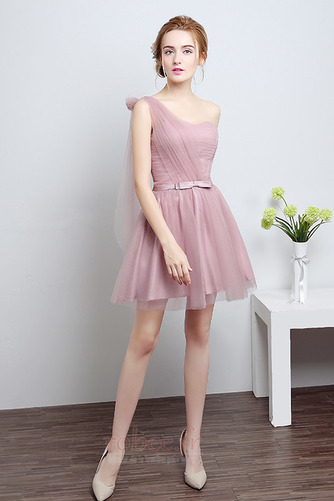 Robe de demoiselle d'honneur Laçage Mariage Col Asymétrique Glamour - Page 1