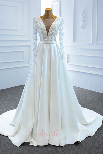 Robe de mariage Hiver A-ligne Manche Aérienne Laçage Satin Manche Longue - Page 1