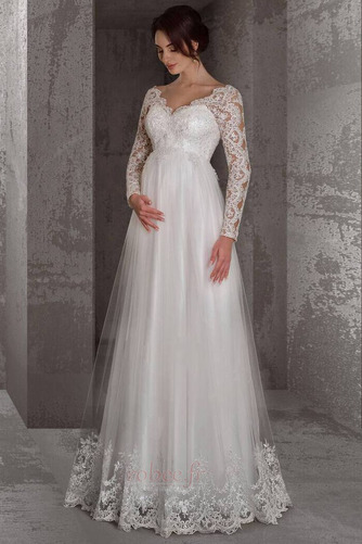 Robe de mariée Lacez vers le haut Naturel taille Col en V Manche Aérienne - Page 1