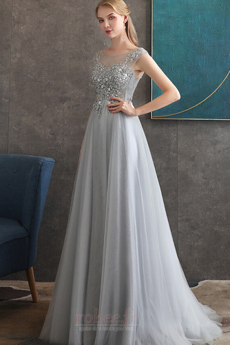 Robe de soirée Col Bateau Perle Couvert de Dentelle A-ligne Lacez vers le haut - Page 6