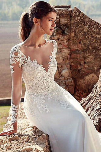 Robe de mariée Vente Elégant Train de balayage Col en V Mousseline - Page 3