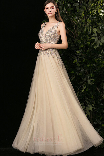 Robe de bal Dos nu A-ligne Mariage Drapé Tulle Sans Manches Luxueux - Page 3