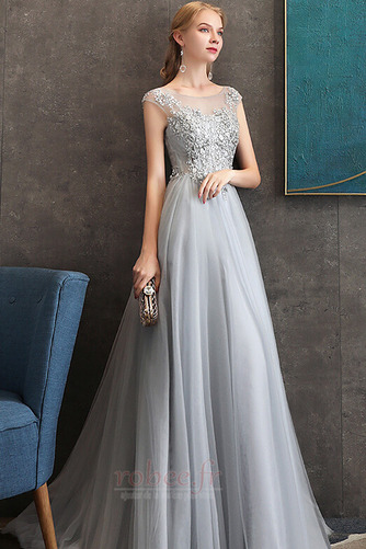 Robe de soirée Col Bateau Perle Couvert de Dentelle A-ligne Lacez vers le haut - Page 4