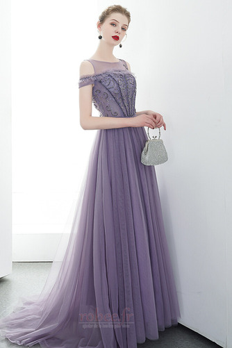 Robe de soirée Tulle Perle A-ligne Médium Col Bateau Naturel taille - Page 3