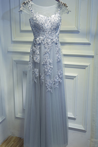 Robe de demoiselle d'honneur A-ligne Perle Laçage Mancheron Couvert de Dentelle - Page 1