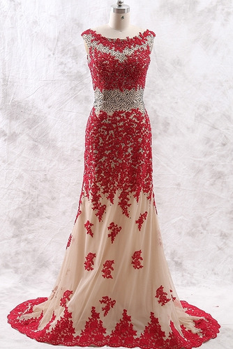 Robe de soirée Tulle Col Bateau Haute Couvert Perle A-ligne Mince - Page 1