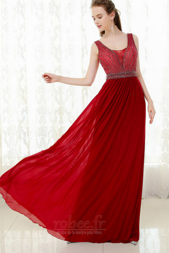 Robe de soirée Mousseline Perlé Haut Bas Glissière Sans Manches - Page 4