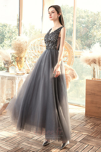 Robe de bal Dos nu Perle Tulle Longueur Cheville Epurée Naturel taille - Page 3