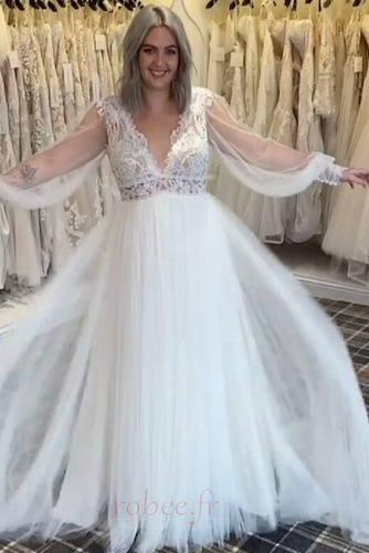 Robe de mariée Dos nu Manche Aérienne Chic Décalcomanie Col en V Foncé - Page 4