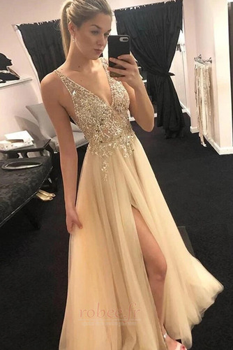 Robe de bal Fourreau Avec Bijoux Ouverture Frontale Col en V Foncé - Page 1