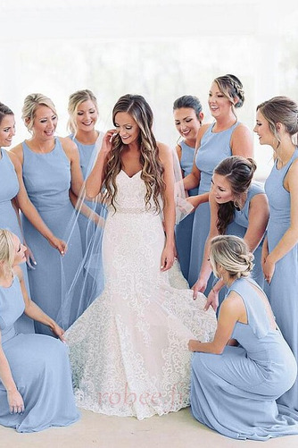 Robe de demoiselle d'honneur Mousseline Naturel taille Trou De Serrure - Page 1