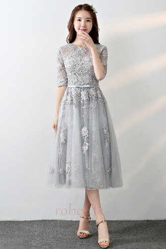 Robe de demoiselle d'honneur Nœud à Boucles Naturel taille Fermeture à glissière - Page 1