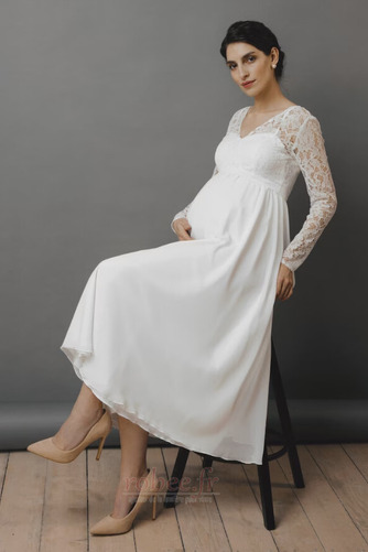 Robe de mariée Dentelle Taille haute Col en V Epurée Manche Longue - Page 4