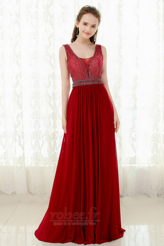 Robe de soirée Mousseline Perlé Haut Bas Glissière Sans Manches - Page 1