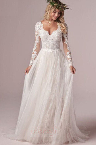 Robe de mariée Dos nu A-ligne Norme Drapé Tulle Col en V Foncé - Page 1