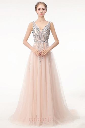 Robe de bal Tulle Perle Traîne Courte Dos nu Printemps Naturel taille - Page 1
