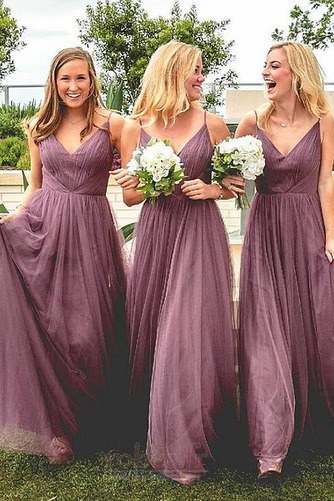 Robe de demoiselle d'honneur Longue Bretelles Spaghetti Drapé - Page 1