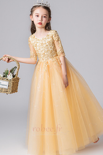 Robe de fille de fleur noble Petit collier circulaire Tulle Longueur au sol - Page 1