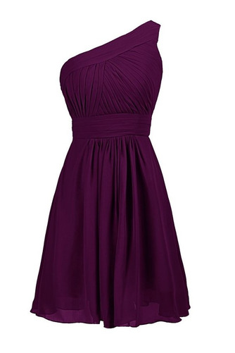 Robe de demoiselle d'honneur Pas cher Pourpre Une épaule Sans Manches - Page 1