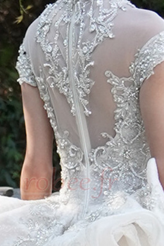 Robe de mariée Manche Courte Luxueux A-ligne Corsage Avec Bijoux - Page 7