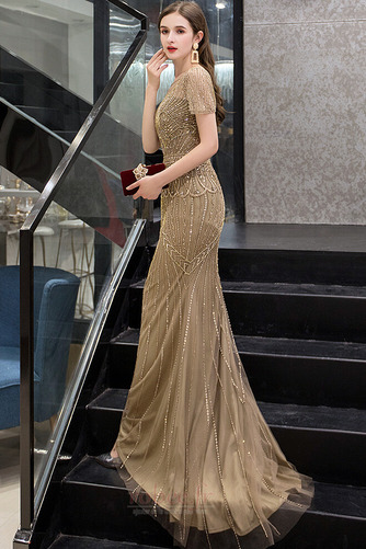 Robe de soirée Tulle Près du corps Col Bateau Luxueux Fourreau Avec Bijoux - Page 4