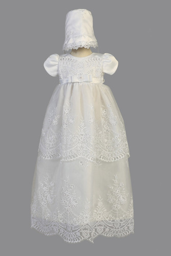 Robe de fille de fleur Chapeau Organza Naturel taille Blanc Petit collier circulaire - Page 1