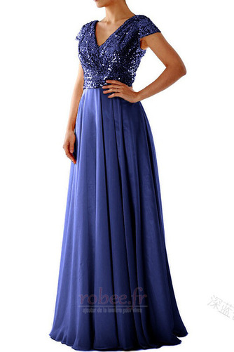 Robe de soirée Traîne Courte A-ligne Col en V Foncé Pailleté - Page 4