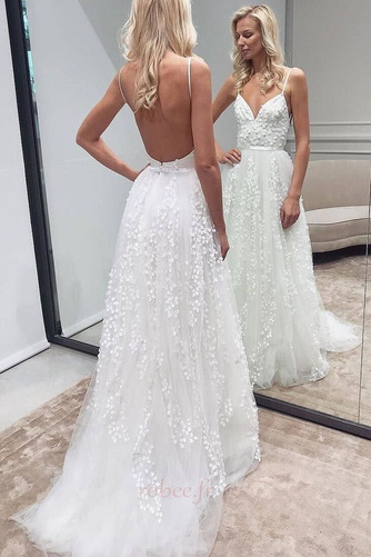 Robe de mariée Dos nu Col en V Foncé a ligne Été Drapé Simple - Page 1