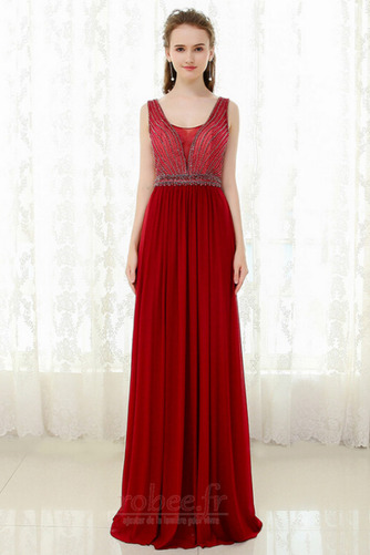 Robe de soirée Mousseline Perlé Haut Bas Glissière Sans Manches - Page 3