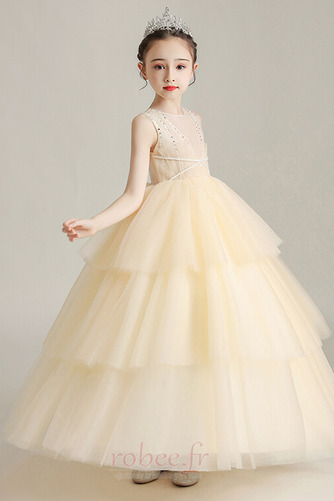 Robe de fille de fleur Tulle Naturel taille Sans Manches Fermeture à glissière - Page 8