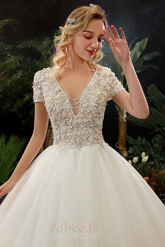 Robe de mariée Salle A-ligne Manche de T-shirt gossamer Fourreau Avec Bijoux - Page 4