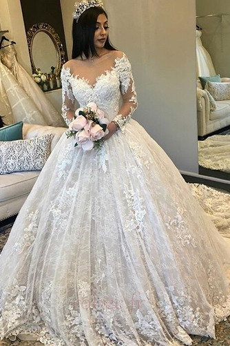 Robe de mariage Manche Aerienne Col en V Glissiere Dentelle Ceremonial ROBEE.FR