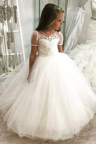 Robe de fille de fleur A-ligne Printemps Tulle Perle Médium Manche Aérienne - Page 1