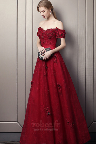 Robe de soirée Perle Couvert de Dentelle Formelle a ligne Manche Courte - Page 4