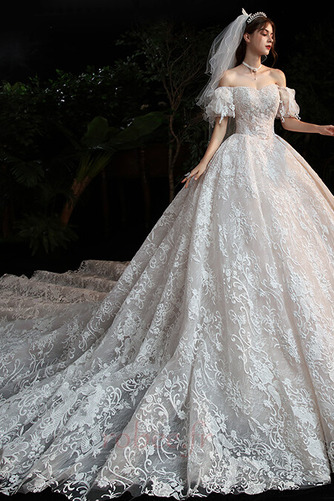 Robe de mariée Manche Courte A-ligne Naturel taille Formelle - Page 4