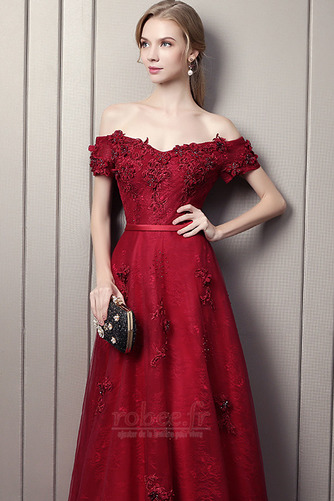 Robe de soirée Perle Couvert de Dentelle Formelle a ligne Manche Courte - Page 5