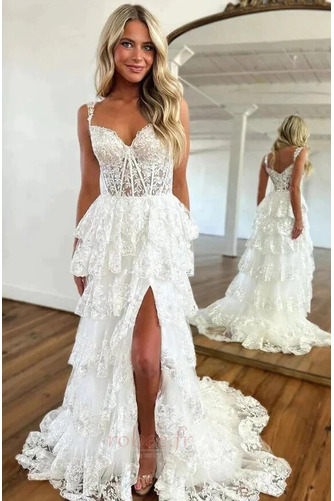 Robe de bal Larges Bretelles A-ligne Longue Décalcomanie Dentelle - Page 1