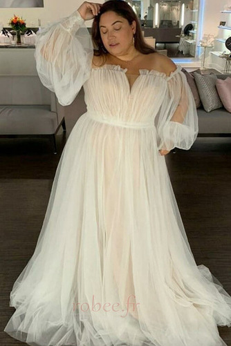Robe de mariage Rosée épaule Tulle Manche Lâche Jardin Fermeture à glissière - Page 1