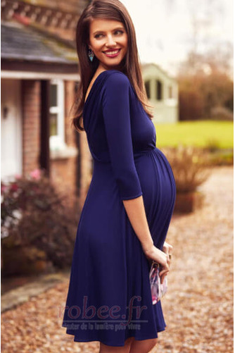 Robe de soirée Simple Col en V Foncé Taille haute Empire Manche de T-shirt - Page 4