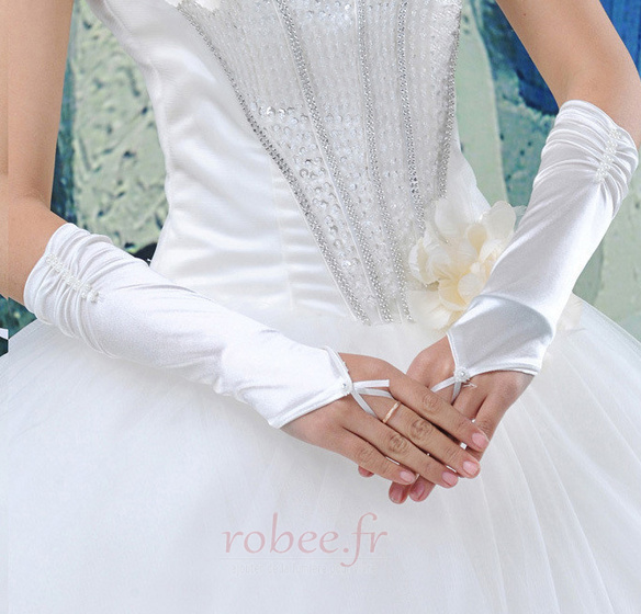 Gants de mariage Cérémonie Longue Romantique Hiver Perle blanc 1