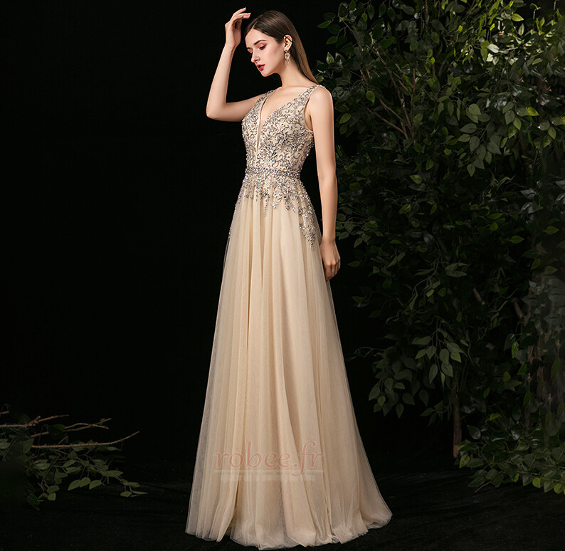 Robe de bal Dos nu A-ligne Mariage Drapé Tulle Sans Manches Luxueux 4 Robe de bal Dos nu A-ligne Mariage Drapé Tulle Sans Manches Luxueux 4