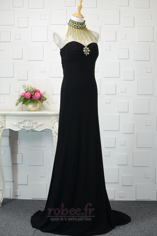 Robe de bal Longue Sans Manches Chic Col haut Corsage Avec Bijoux 2 Robe de bal Longue Sans Manches Chic Col haut Corsage Avec Bijoux 2