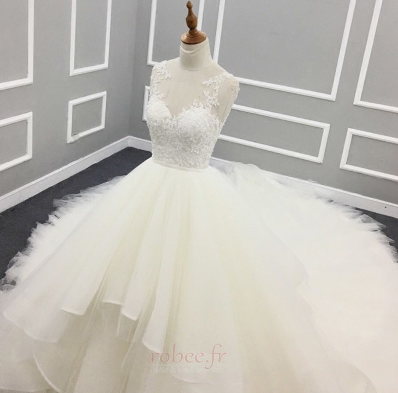 Robe de mariage Eglise gossamer Naturel taille Gaze Hiver Traîne Longue 2 Robe de mariage Eglise gossamer Naturel taille Gaze Hiver Traîne Longue 2