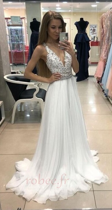 Robe de mariée Chic Perle Longueur de plancher A-ligne Mousseline 2 Robe de mariée Chic Perle Longueur de plancher A-ligne Mousseline 2