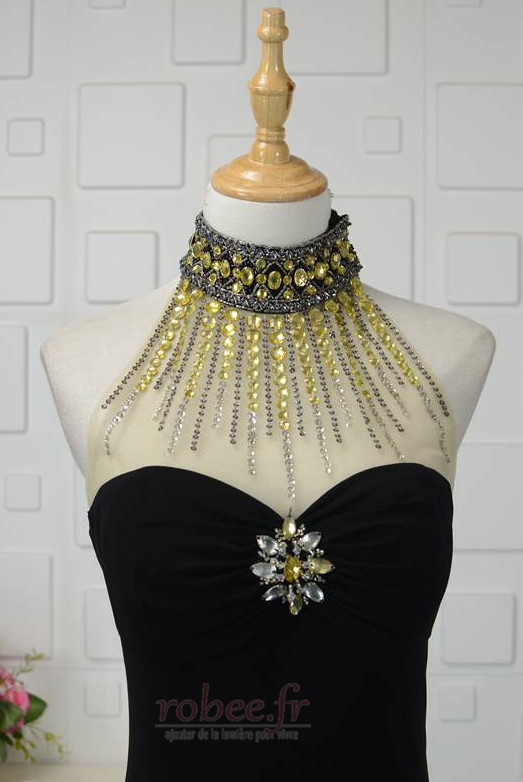 Robe de bal Longue Sans Manches Chic Col haut Corsage Avec Bijoux 4 Robe de bal Longue Sans Manches Chic Col haut Corsage Avec Bijoux 4