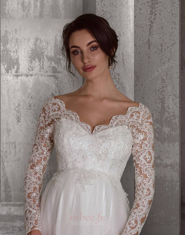 Robe de mariée Lacez vers le haut Naturel taille Col en V Manche Aérienne 3 Robe de mariée Lacez vers le haut Naturel taille Col en V Manche Aérienne 3