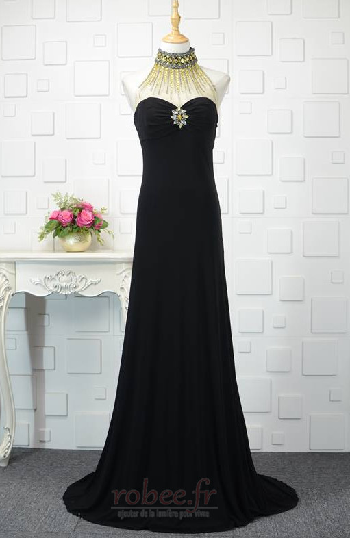 Robe de bal Longue Sans Manches Chic Col haut Corsage Avec Bijoux 1 Robe de bal Longue Sans Manches Chic Col haut Corsage Avec Bijoux 1